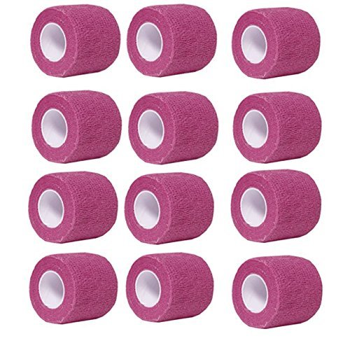 Aguaton Self-adherent Stretch Cohesive Athletic Tape Wrap Bandage (Pack of 12) 2 Inches By 6 Yards (Pink)