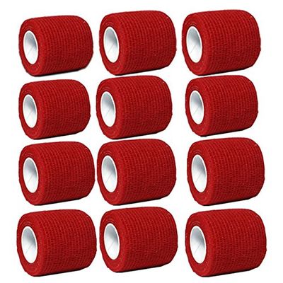 Aguaton Self-Adherent Stretch Cohesive Athletic Tape Wrap Bandage 2 inches by 6 yards (Pack of 12) (Red)