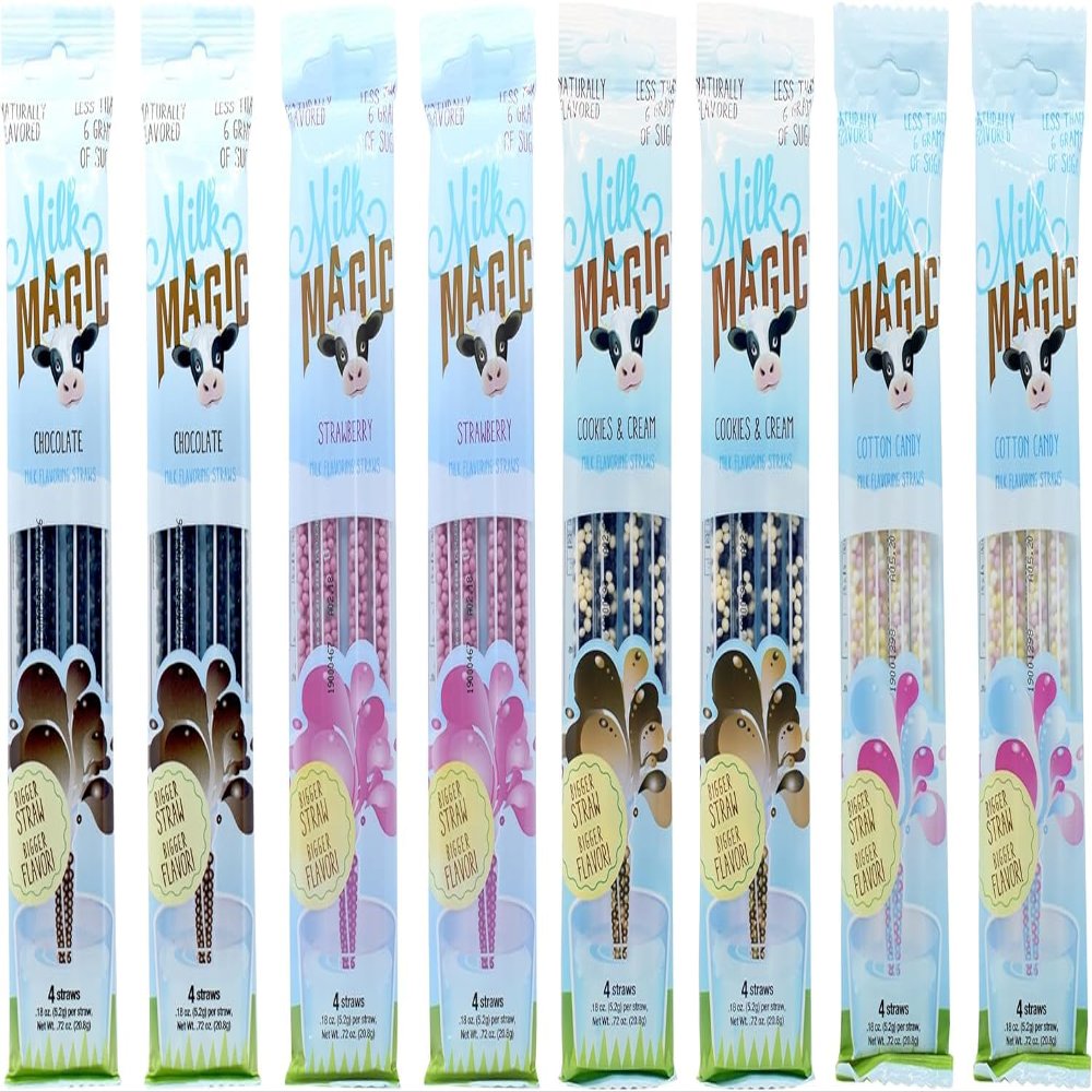 Milk Magic Magic Milk Flavoring Straws 36 Straws Flavors:Cookies and Cream, Chocolate, Strawberry,Cotton Candy