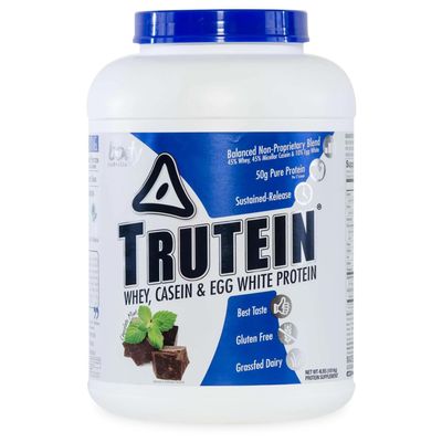 Body Nutrition Trutein High Protein Powder: 45% Whey, 45% Casein, 10% Egg White, Gluten-Free, Low Sodium, Grass Fed Whey Protein Powder, Gym Supplement & Breakfast Shake, Chocolate Mint, 4lb