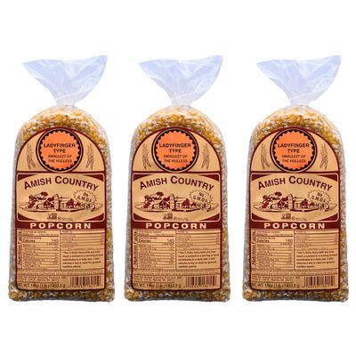 Amish Country Popcorn | 3-1 lb Bags | Ladyfinger Popcorn Kernels | Old Fashioned, Non-GMO and Gluten Free