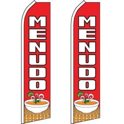 2 Swooper Flutter Feather Flag MENUDO Soup Red White