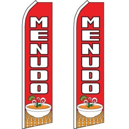 2 Swooper Flutter Feather Flag MENUDO Soup Red White