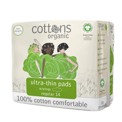 Cottons Sanitary Pads, Regular Ultra Thin Period Pads, Pack of 14