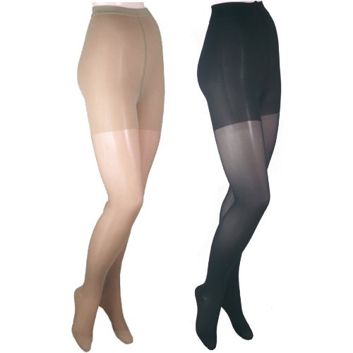 ITA-MED Sheer Pantyhose Compression, Beige/Black, Queen Plus, 2 Count