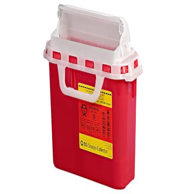 BD Patient Room Sharps Container, 5.4 qt, Counterbalanced Door, Red, #305426 (12 Count)
