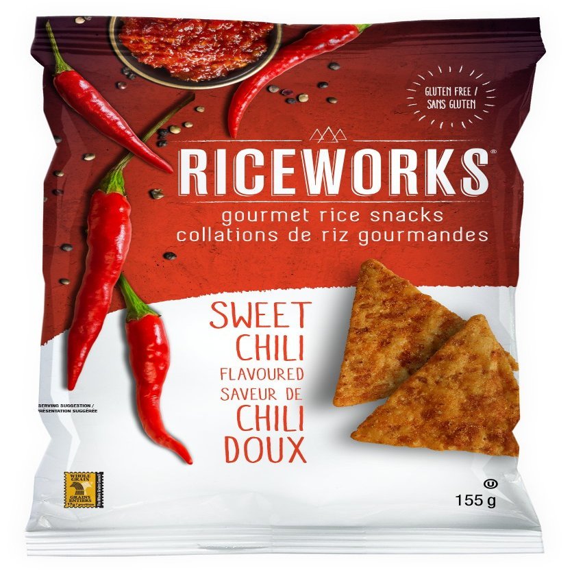 Riceworks Gourmet Gluten-Free Rice Chips - Organic Healthy Snack - 155G, 12 Pack (Sweet Chili)