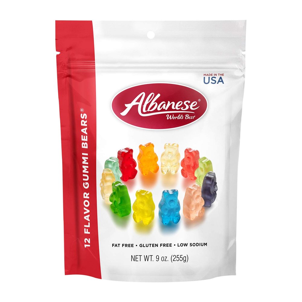 Albanese World's Best 12 Flavor Gummi Bears | 9oz of Candy | 12 Unique Flavors, Gluten Free, Fat Free, Soft and Chewy Gummy | Cherry, Blue Raspberry, Mango and More | Great Snack for Travel and Kids