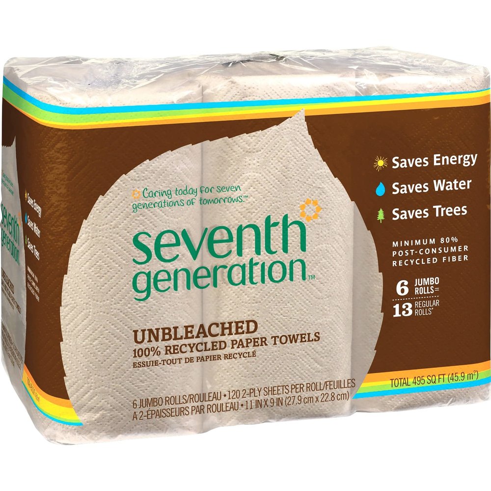 Seventh Generation Natural Unbleached 100% Recycled Paper Kitchen Towel Rolls, 2-Ply, 11 x 9, 120/Roll, 24 Rolls/Carton