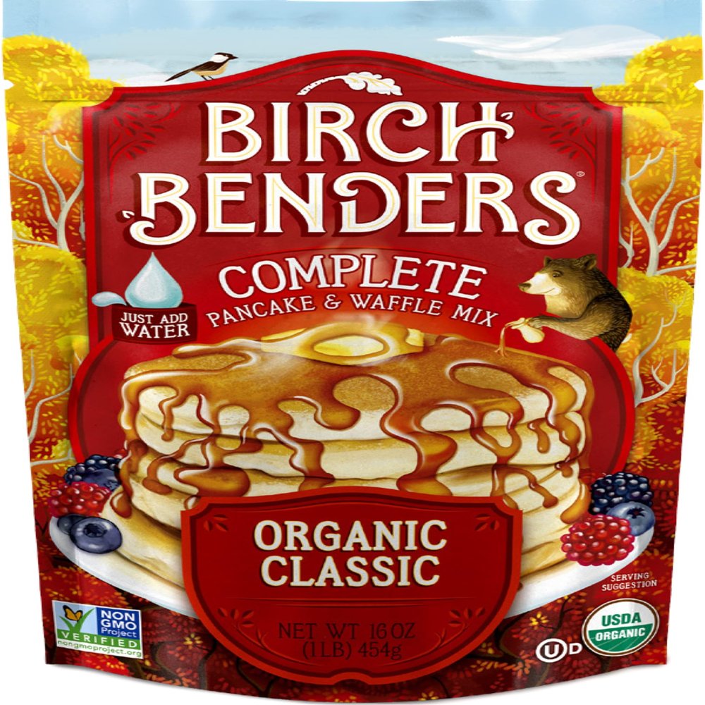 Organic Pancake and Waffle Mix, Classic Recipe by Birch Benders, Whole Grain, Non-GMO, Just Add Water, 16oz (Packaging may vary)