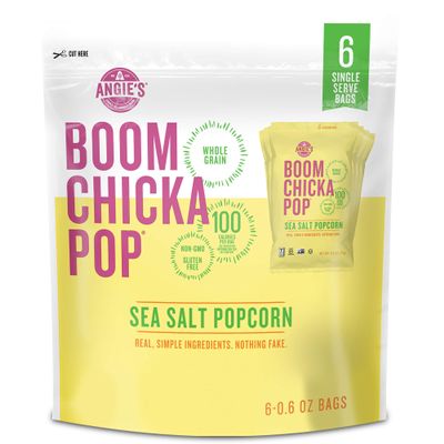 Angies BOOMCHICKAPOP Sea Salt Popcorn, 0.6 Ounce Bag, 6 Count (Pack of 4)