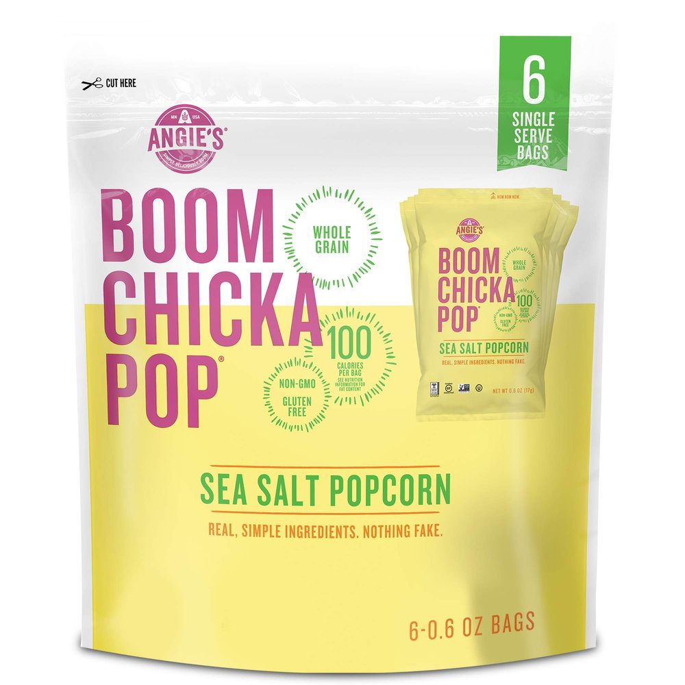 Angies BOOMCHICKAPOP Sea Salt Popcorn, 0.6 Ounce Bag, 6 Count (Pack of 4)