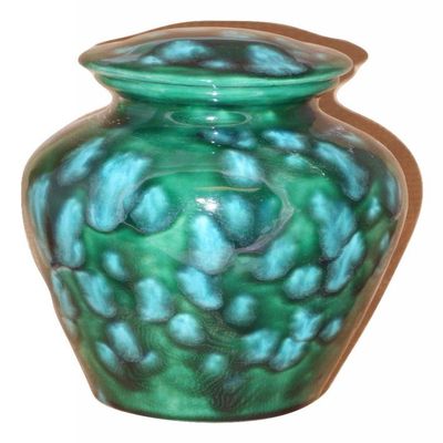 Green with White Crystals Urn- Cremation urn or Keepsake for Ashes - Hand Made Pottery