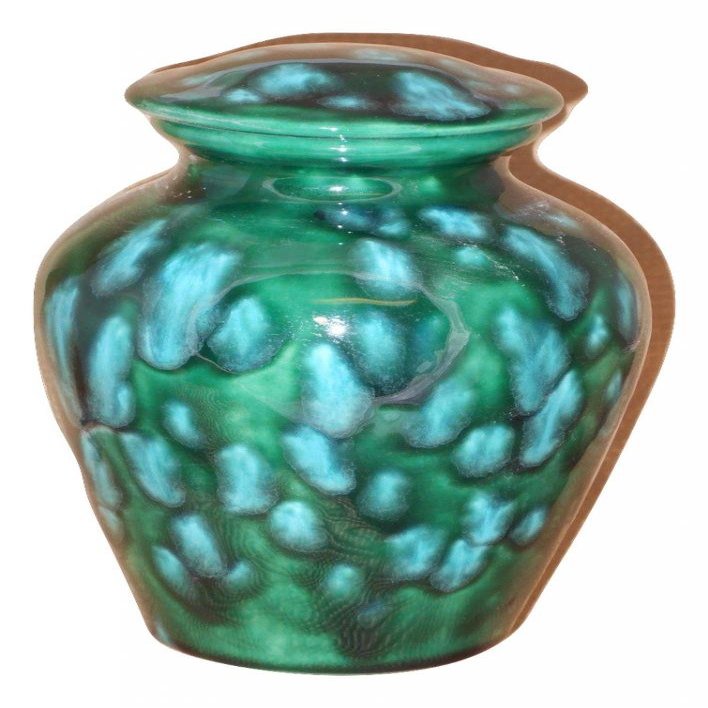 Green with White Crystals Urn- Cremation urn or Keepsake for Ashes - Hand Made Pottery