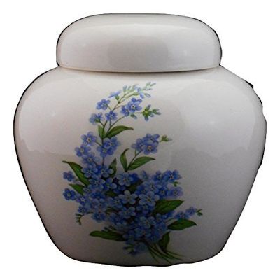 Blue Forget Me Not Flowers Urn- Floral Cremation Urn or Keepsake for Ashes - Hand Made Pottery