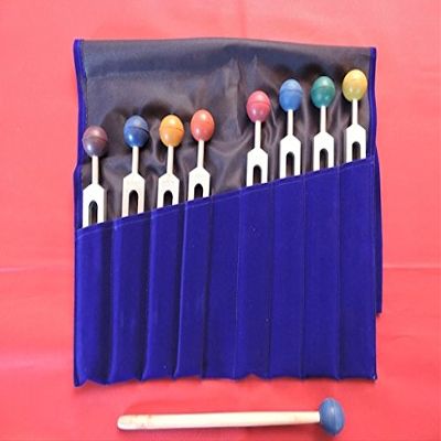 Chakra Tuning Forks Set - 9 Weighted Tuning Forks with Colored Chakra Balls and Free Pouch and Free Activator