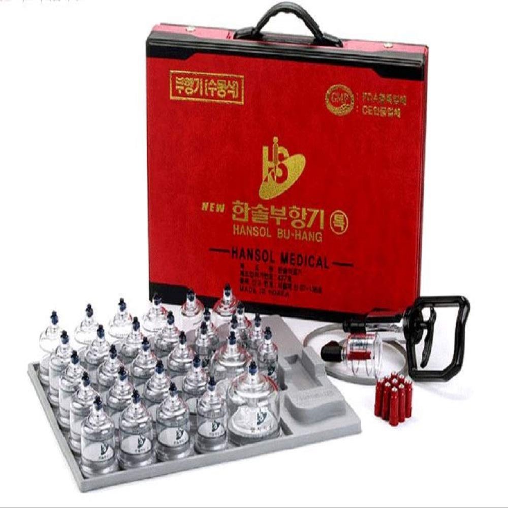 Hansol Professional Cupping Therapy Equipment 30 Cups Set with pumping handle and Extension Tube & English Manual (Made in Korea)