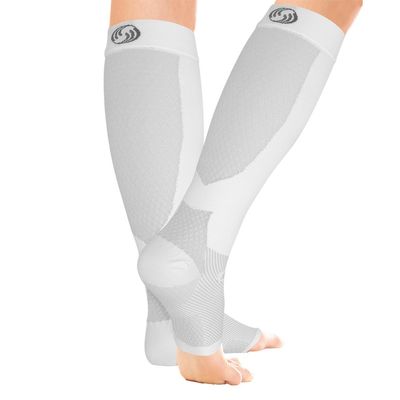 OrthoSleeve FS6+ Compression Foot & Leg Sleeve (1 Pair) for Plantar Fasciitis, Heel Pain, Achilles Tendonitis, Shin Splints, Venous Insufficiency and Leg Cramps (Large, White)