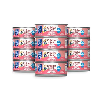 Chicken of the Sea Alaskan Pink Canned Salmon in Water, 5 Ounce Cans, 12-Count High Protein Skinless & Boneless Wild Caught Salmon Delicious Wild Salmon for Burgers, Pasta, & More