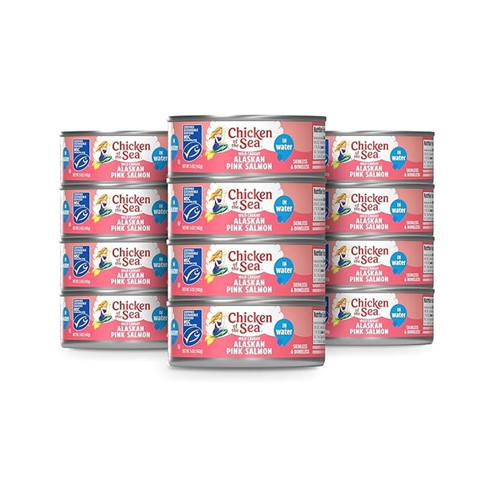Chicken of the Sea Alaskan Pink Canned Salmon in Water, 5 Ounce Cans, 12-Count  High Protein Skinless & Boneless Wild Caught Salmon  Delicious Wild Salmon for Burgers, Pasta, & More