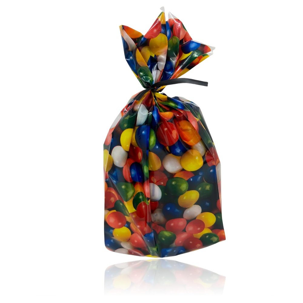 Candy Theme Party Supplies - 20 Gumball Design Cellophane Bags with Twist Ties for Baby Shower Candy Party Favors Decoration Birthday Decor