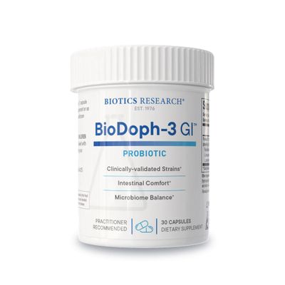 Biotics Research BioDoph-3 GI Targeted Intensive GI Probiotic Capsules, Clinically Validated Multi-Species Formula, Gut Health, Immune Support, Dairy Free 30 Capsules