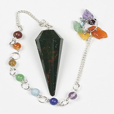 12 Faceted Gemstone Crystal Pendulum with Seven Chakra Stone Chain (Bloodstone)