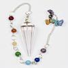 12 Faceted Gemstone Crystal Pendulum with Seven Chakra Stone Chain (Quartz) view 1
