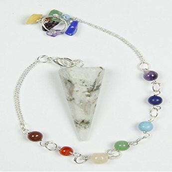 12 Faceted Gemstone Crystal Pendulum with Seven Chakra Stone Chain (Rainbow Moonstone)