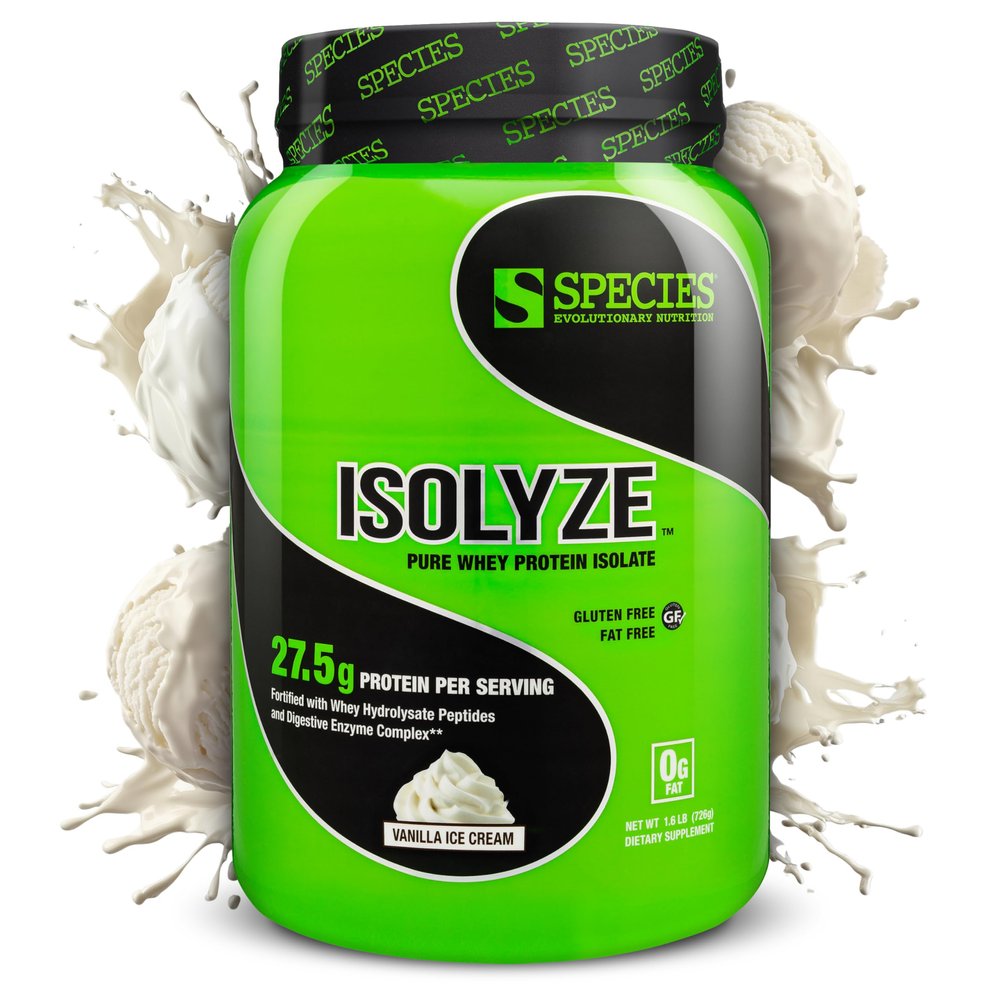 Species Nutrition Isolyze Whey Protein Powder, 100% Whey Isolate for Muscle Building, 27.5g Protein Per Scoop, No Sugar & Low Fat (Vanilla Ice Cream, 22 Servings)