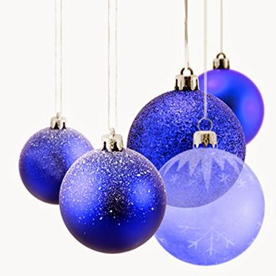 1/4 Sheet Cake - Blue Christmas Ornaments - Edible Cake or Cupcake Topper - D9593