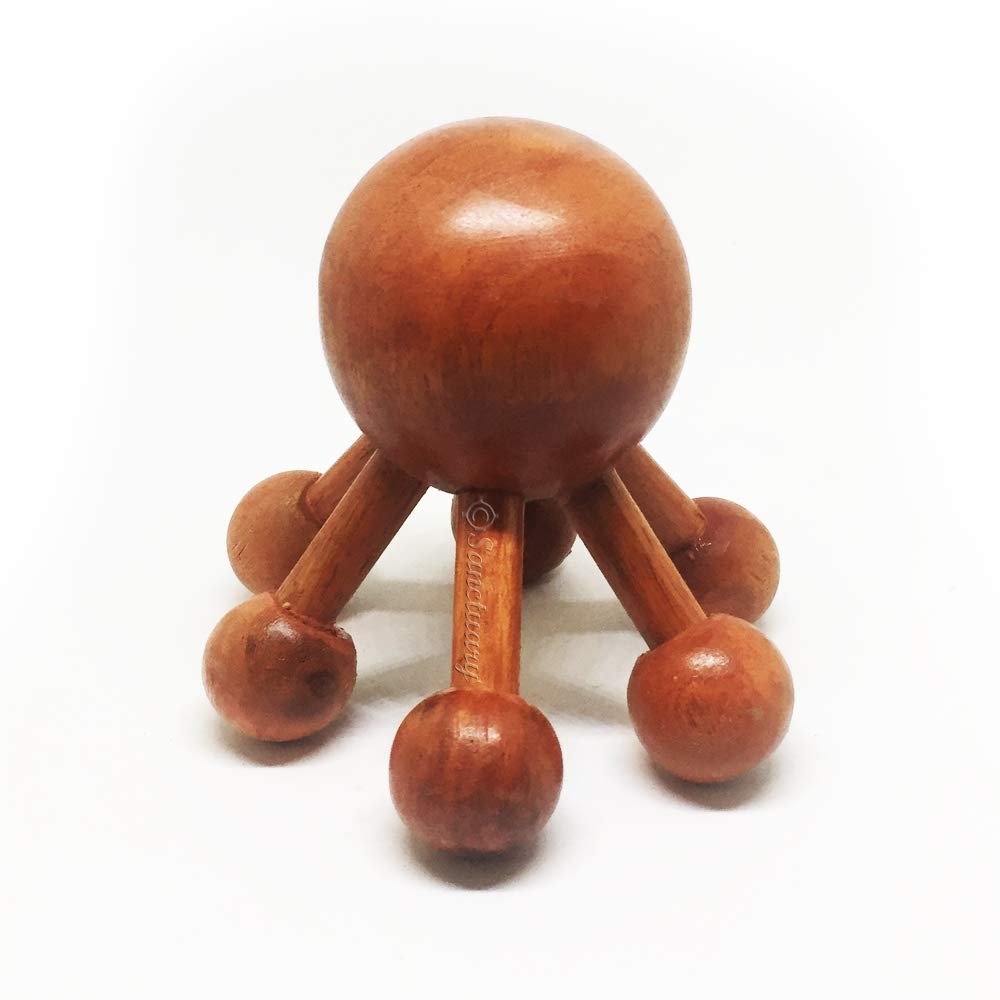 Spider-Shape 6 Legs Full Body Wooden Massager Handheld Stick for Muscle Cellulite Trigger Point Rosewood Thailand