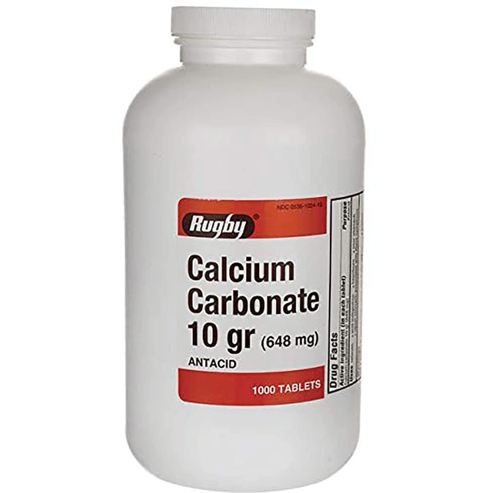 Rugby Calcium Carbonate 10 gr (648 mg) - Antacid - 1000 Tablets