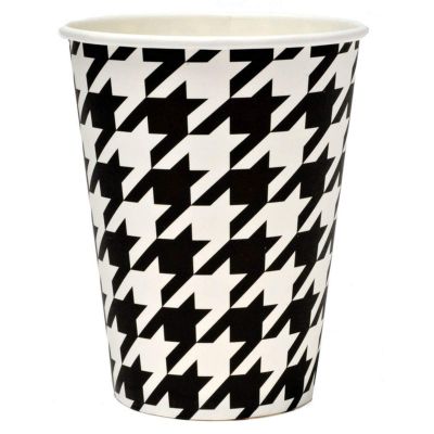 Black and White Check Party Cups (Hot/Cold, 12 oz., Paper, 8 Pack) Alabama Houndstooth Party Collection by Havercamp