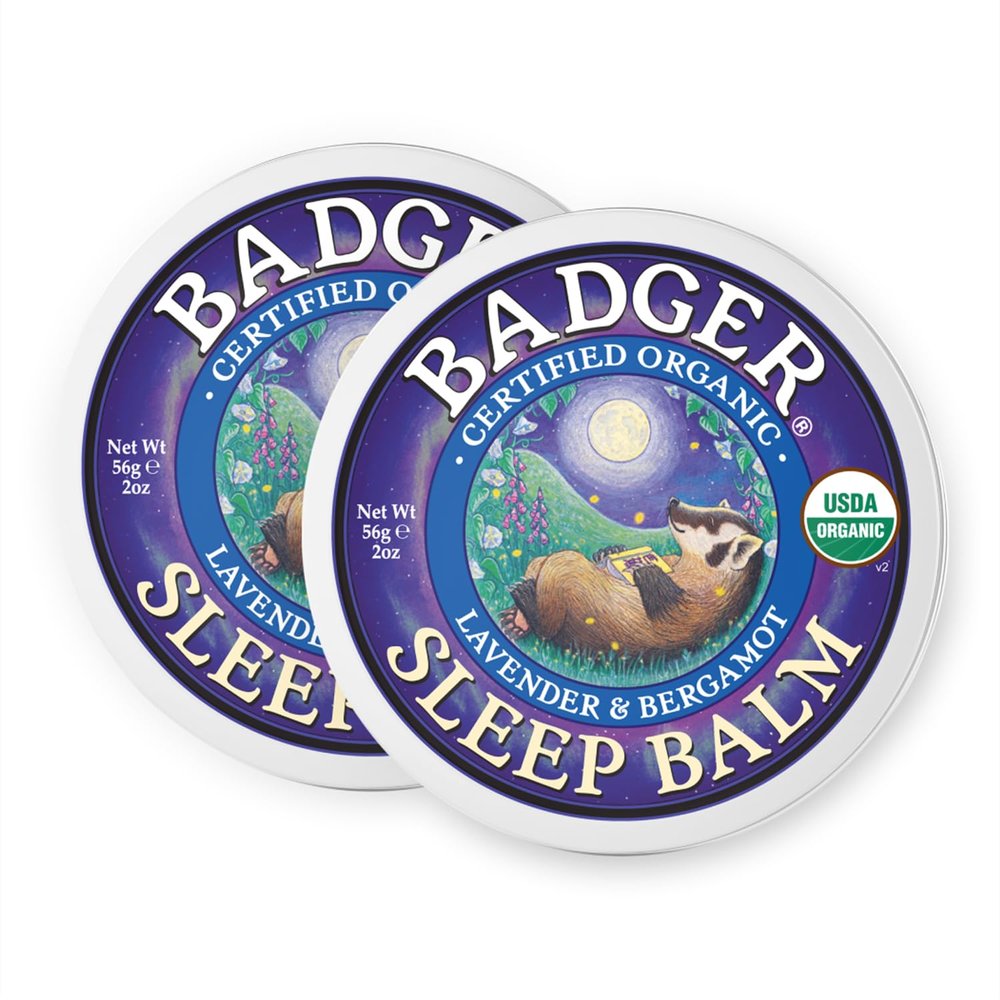 Badger Sleep Balm, Organic Essential Oil Aromatherapy Natural Sleep Balm for Adults & Kids, Relaxing & Calming Lavender & Bergamot Anxiety & Natural Sleep Support, 2 oz Tin, 2 Pack