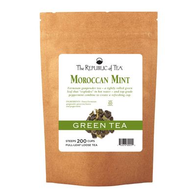 The Republic of Tea Moroccan Mint Green Full-Leaf Loose Tea 1 lb Bag | Steeps 200 Cups | Caffeinated