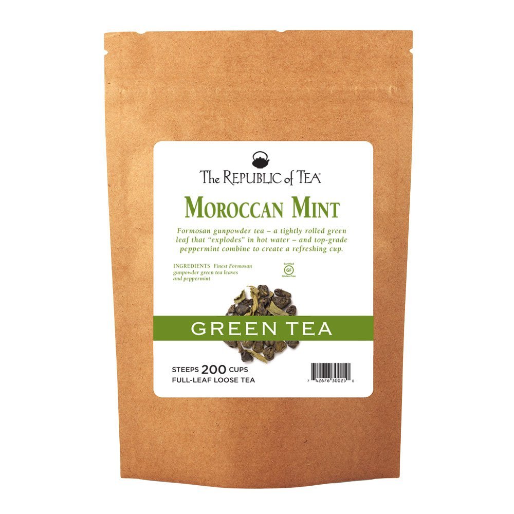 The Republic of Tea Moroccan Mint Green Full-Leaf Loose Tea 1 lb Bag | Steeps 200 Cups | Caffeinated