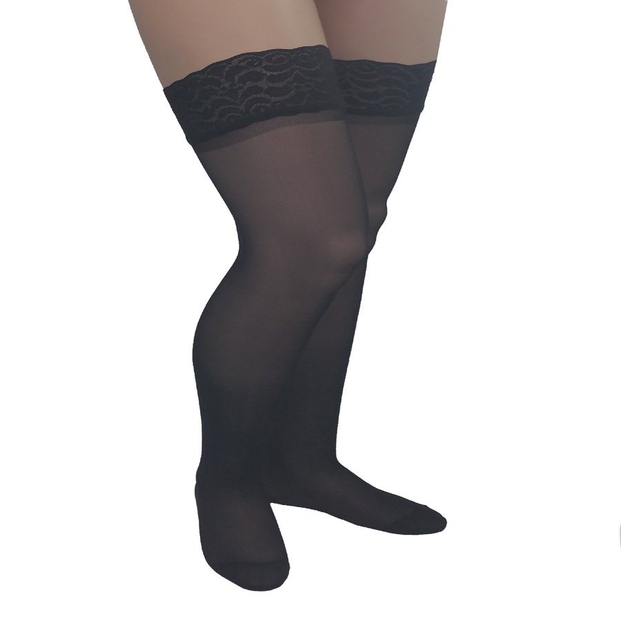 GABRIALLA Sheer Graduated Compression Thigh High Stockings 2 Pack (23-30 mmHg) H-80: Large Black