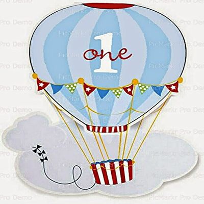 1/4 Sheet Cake - 1st Birthday Hot Air Balloon - Edible Cake or Cupcake Topper - D10069
