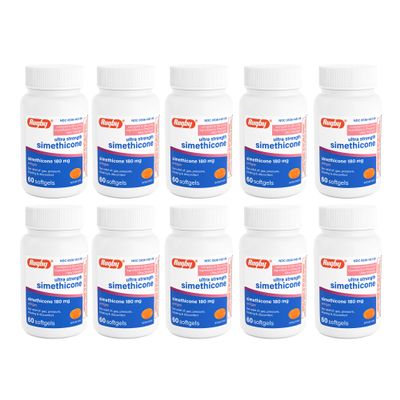Rugby Ultra Strength Simethicone Gas Relief 180 mg - Maximum Relief for Adults - May Help with Symptoms of Flatulence & Bloating - 60 Softgels (10 Pack)