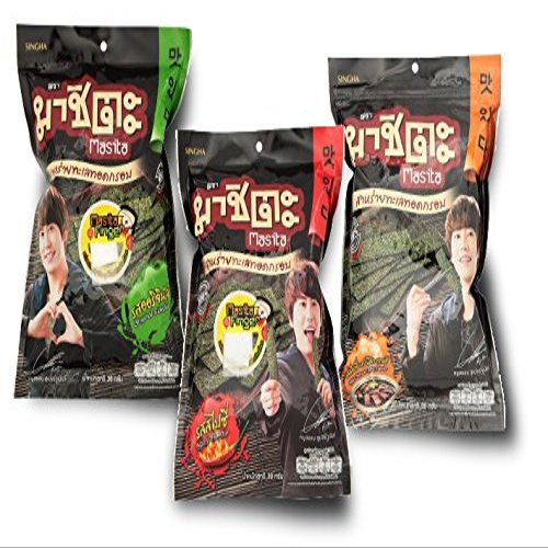 Dried Crispy Seaweed Snack Chips Masita Original, Spicy and BBQ Flavour 30g X 3 Packs