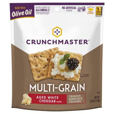 Crunchmaster, Multi-Grain Aged White Cheddar Flavored Crunchy Baked Rice Crackers, 4.0 Ounce