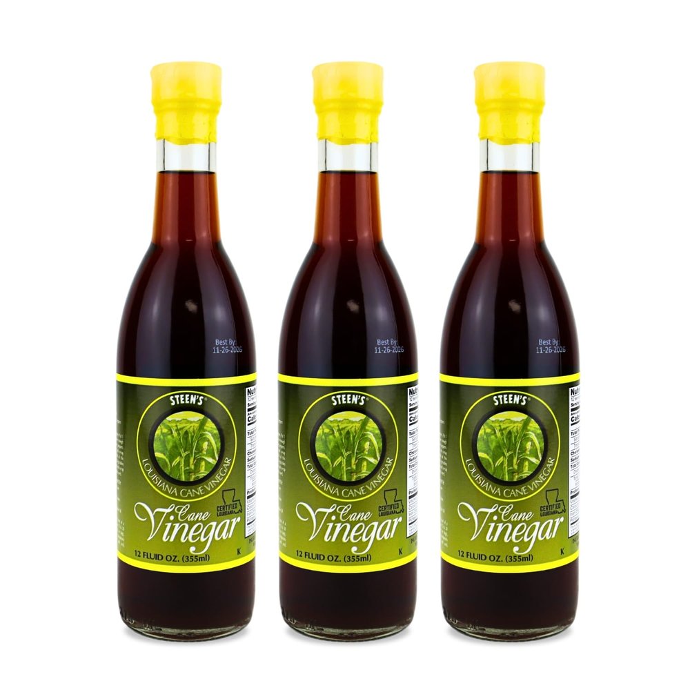 Steen's Louisiana Cane Vinegar - Prized Ingredient for Chefs and Home Cooks - Used for Dressings, Marinades, Sauces, Salads, Meats and More (12 oz 3 Btls)