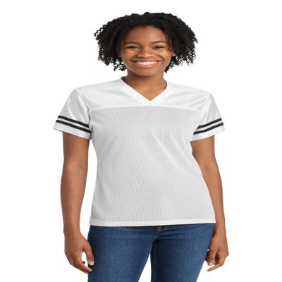 SPORT-TEK Women's PosiCharge Replica Jersey | Athletic Workout Clothing for Spring & Summer, Trendy Ladies Gym Fashion White/Black