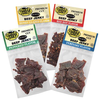 Beef Jerky Variety Pack 1 LB Total (4 x 4oz Bags) Honey Glaze, Teriyaki, Pepper, Red Hot Premium Assorted Flavors High Protein Snack