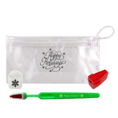 Tess Oral Health Holiday Child Cavity Fighting Kit - 12 Kits - Oral Care for Kids - Festive Holiday Design - Toothbrush, Floss & Travel Cap Included