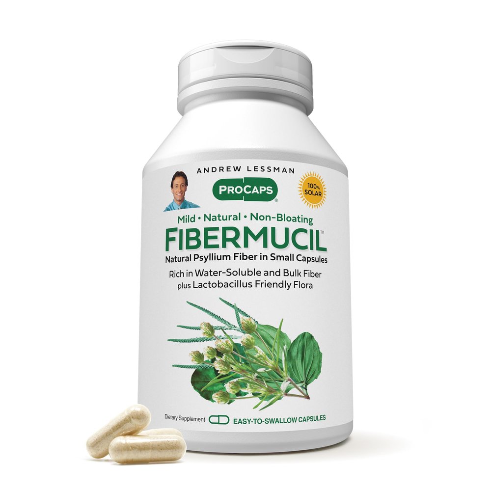 ANDREW LESSMAN Fibermucil 360 Capsules -Psyllium Husk Powder. Gently Promotes Regularity and Digestive Health. Rich in Fiber. Gentle, Easy, Effective. No Additives. Small Easy to Swallow Capsules
