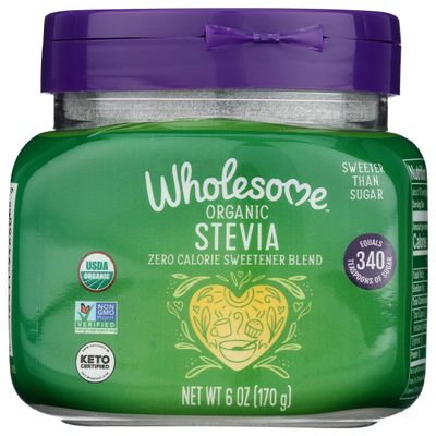 Wholesome Sweeteners Organic Stevia, 6oz Jar, Zero Calorie Sweetener Blend, Keto Friendly, Non GMO, Gluten Free & Vegan, 1 Pack