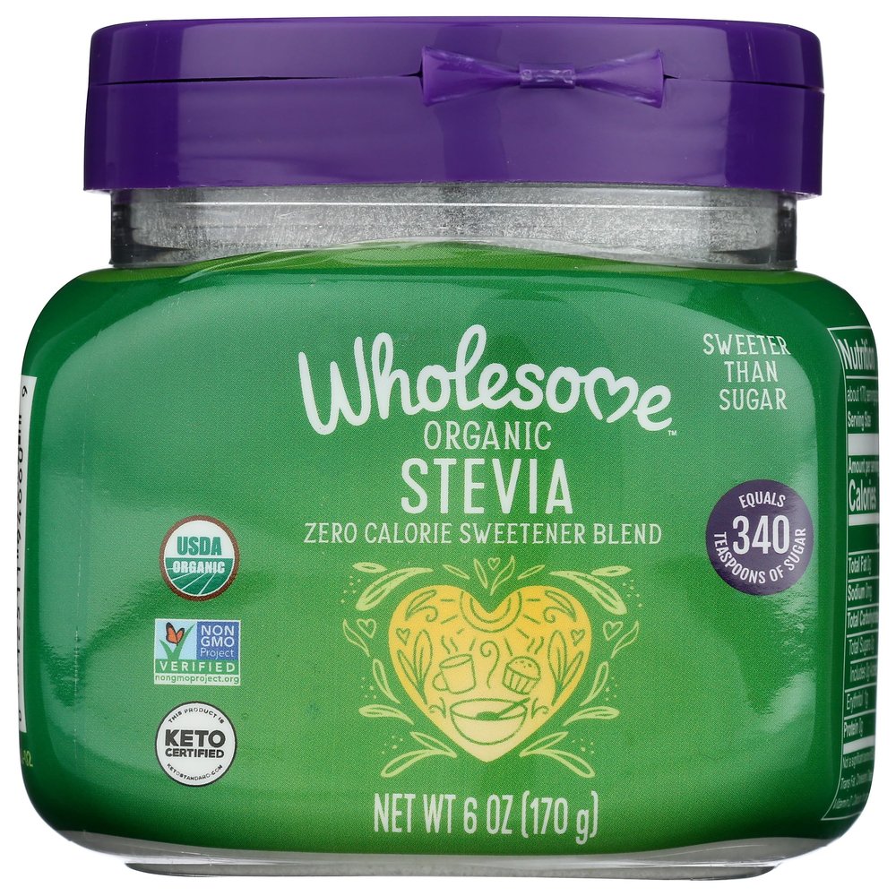 Wholesome Sweeteners Organic Stevia, 6oz Jar, Zero Calorie Sweetener Blend, Keto Friendly, Non GMO, Gluten Free & Vegan, 1 Pack