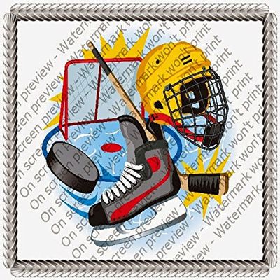 1/4 Sheet Cake - Hockey Sports Birthday - Edible Cake or Cupcake Topper - D-439 - D20369